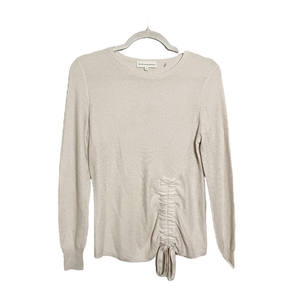 White + Warren Tops - White + Warren Top Jade / Silk Blend Cinch Waist Crewneck in Plaster Size Small